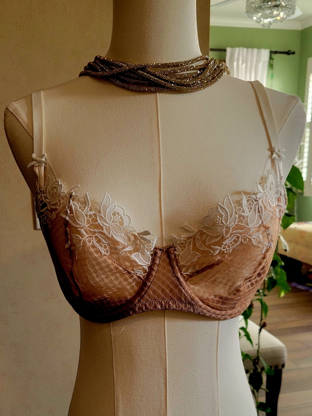 Victoria's Secret Dream AngelTwo-Tone Sheer Lace Underwire Bra in Nude and White